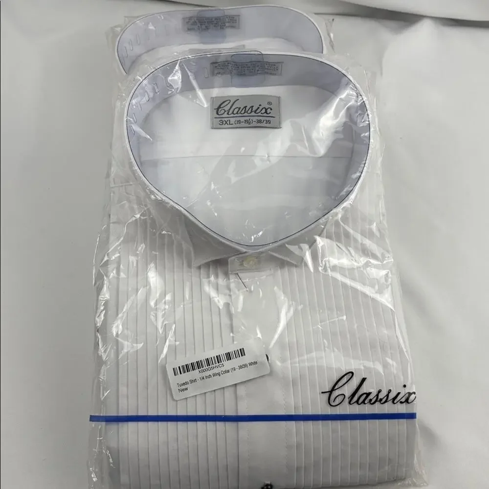 NWT Classix Men White Shirt w Black Buttons Tuxedo Formal Wear 3XL 19-19.5 38/39